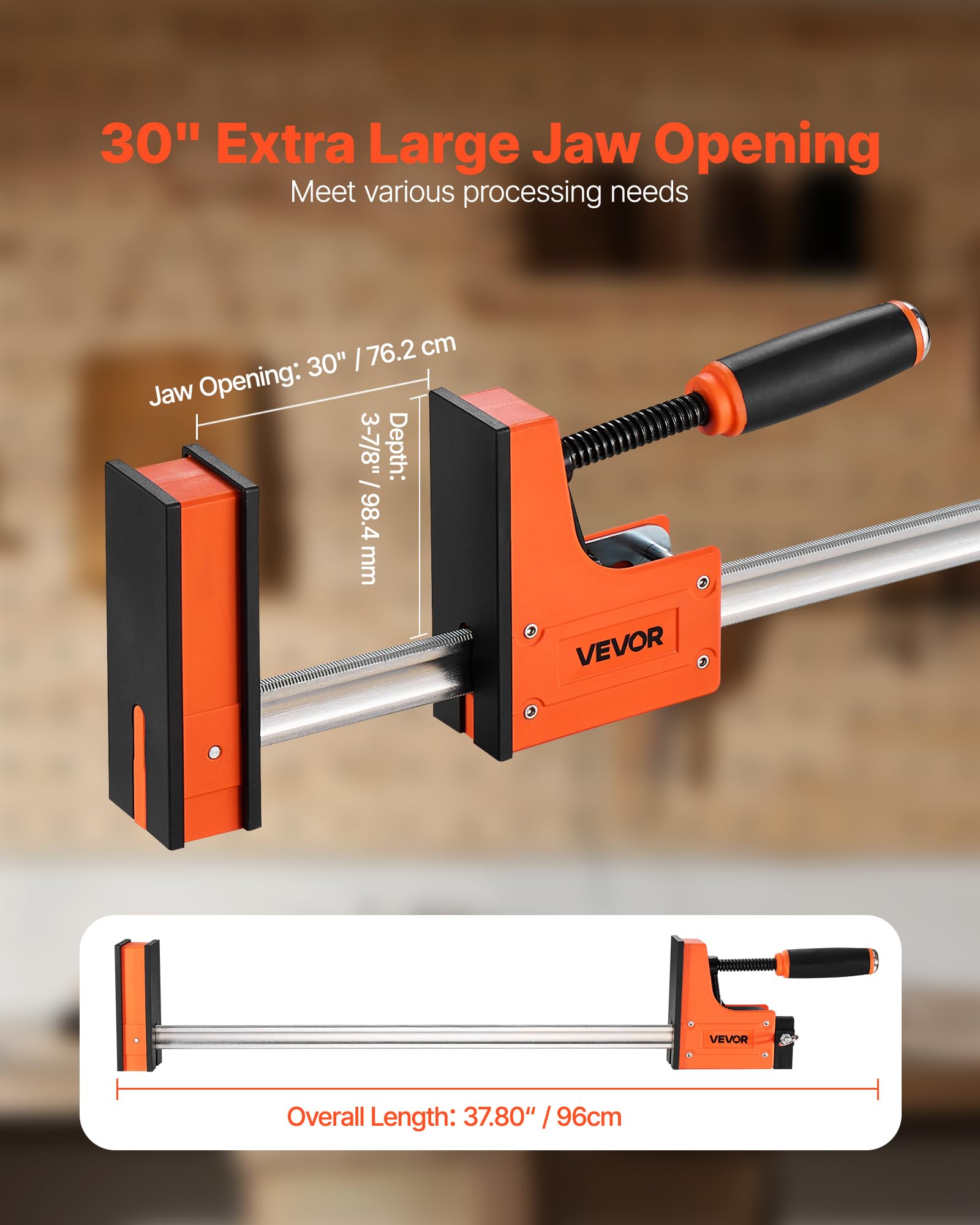 VEVOR Abrazaderas Paralelas de 2 PCS 76,2 cm, Abrazadera Separadora en Forma de F de Plástico y Acero al Carbono con Límite de Carga de 680 kg, Presión Uniforme, para Carpinteros Metalúrgicos