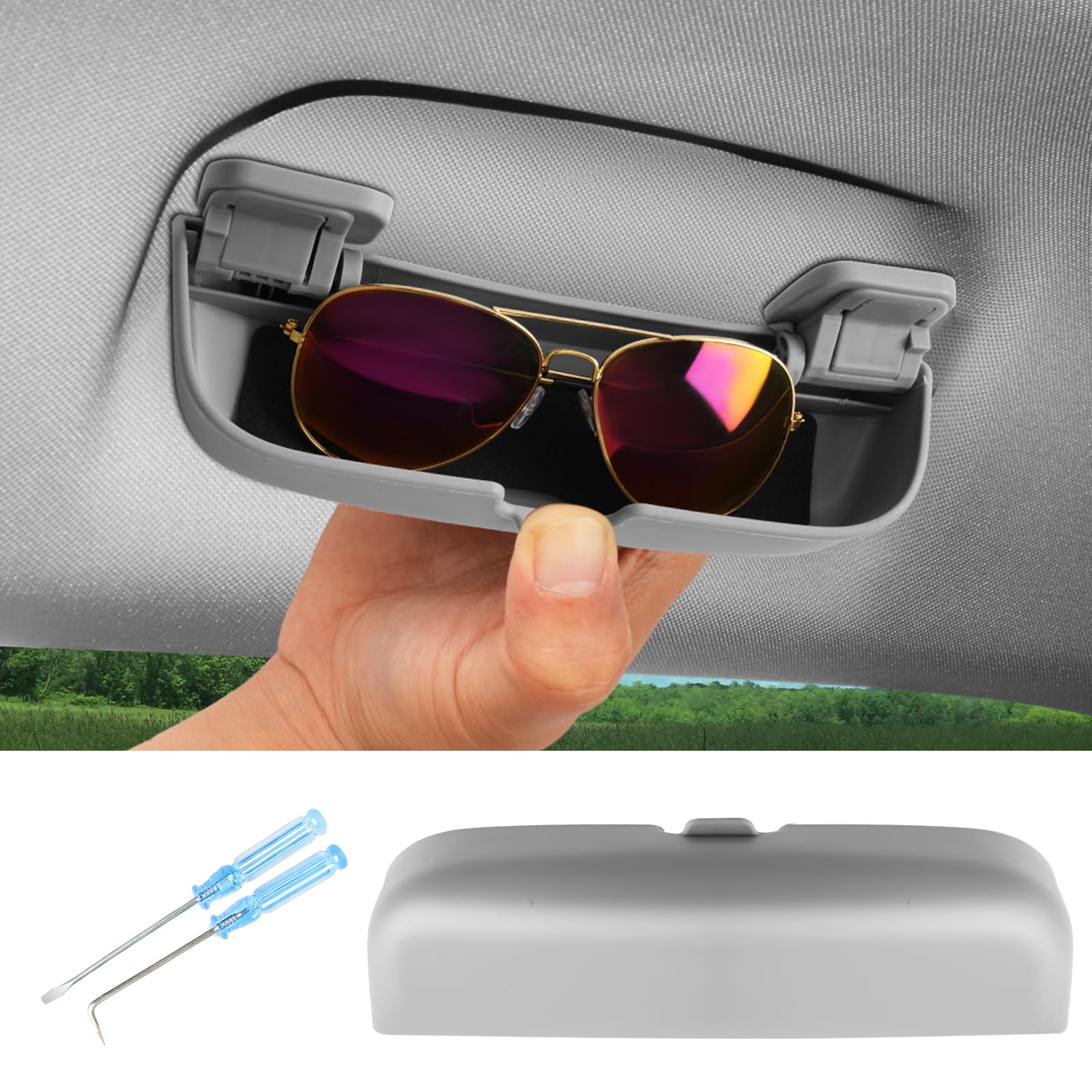 SKTU Auto Brillenetui kompatibel mit Opel Corsa F/Astra L/Grandland X Sonnenbrillenhalter Brillen Aufbewahrungsbox ABS-Material Grau