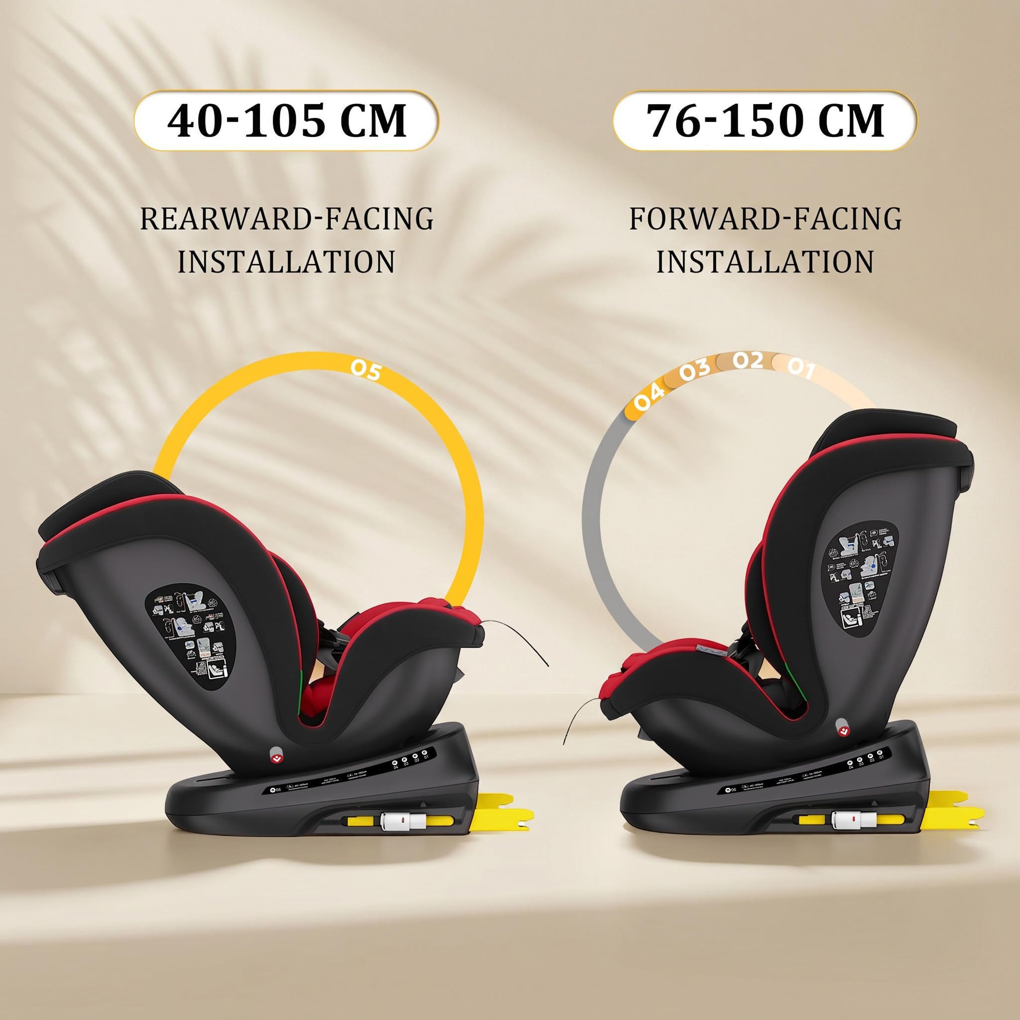 Reecle Fotelik dziecięcy 360 i-Size, fotelik samochodowy 40-150 cm, obracany o 360 stopni, 0-12 lat, fotelik samochodowy z ISOFIX (czerwony)