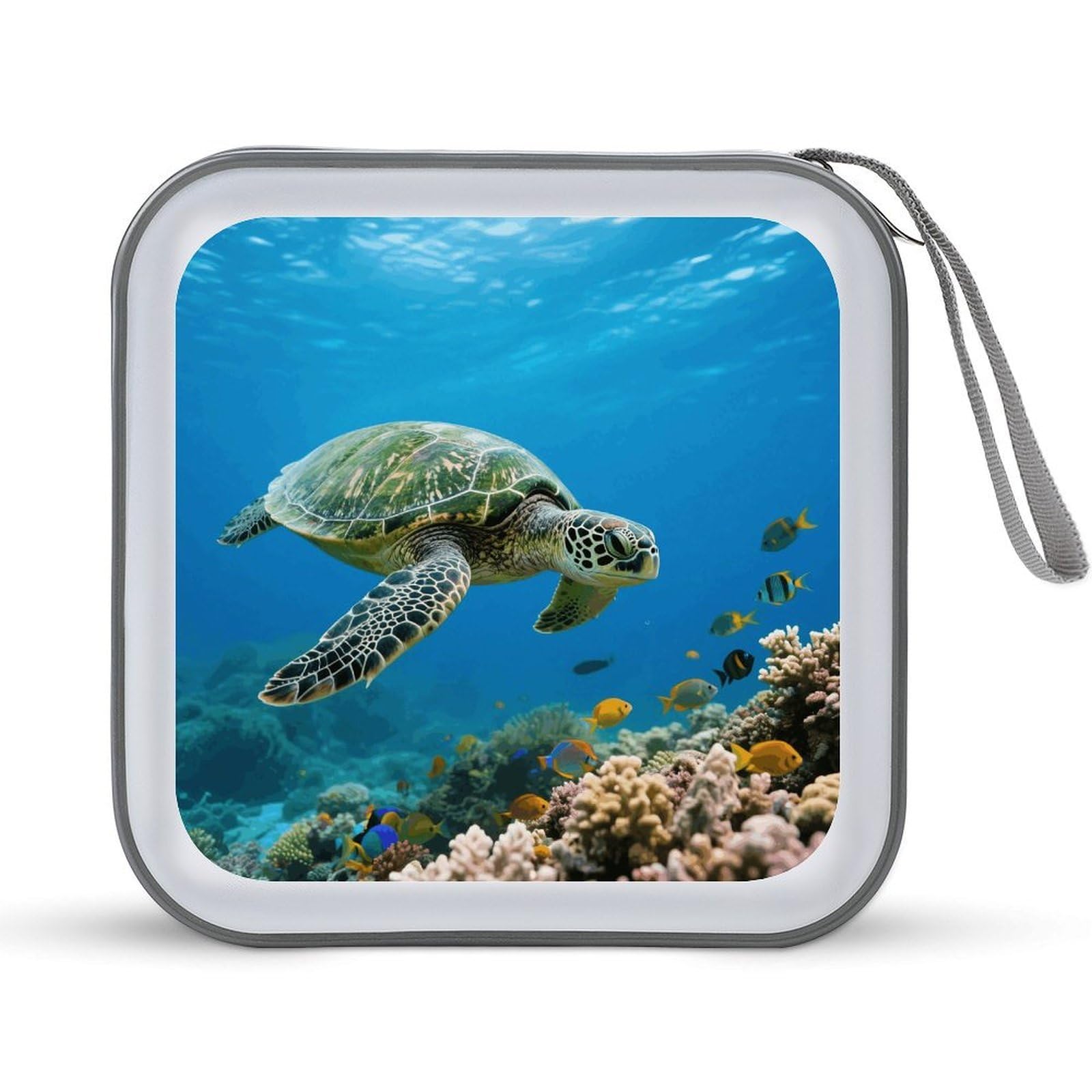 VstaDank Green Sea Turtle 40 Capacity CD Case with Zipper Disc, Portable CD Storage Organizer Hard Plastic Storage CD DVD Organizer for Home