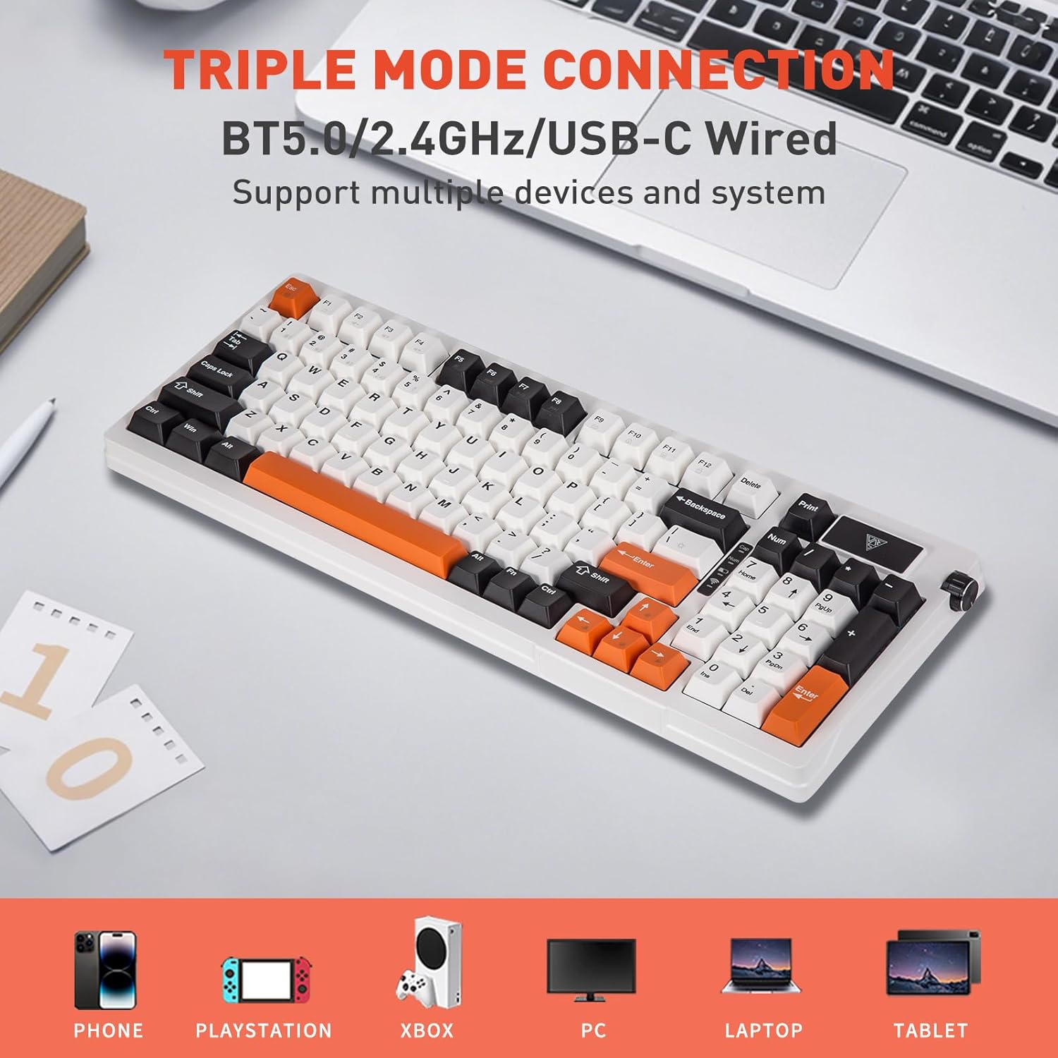 HUO JI G98 Keyboard showing triple mode connection options