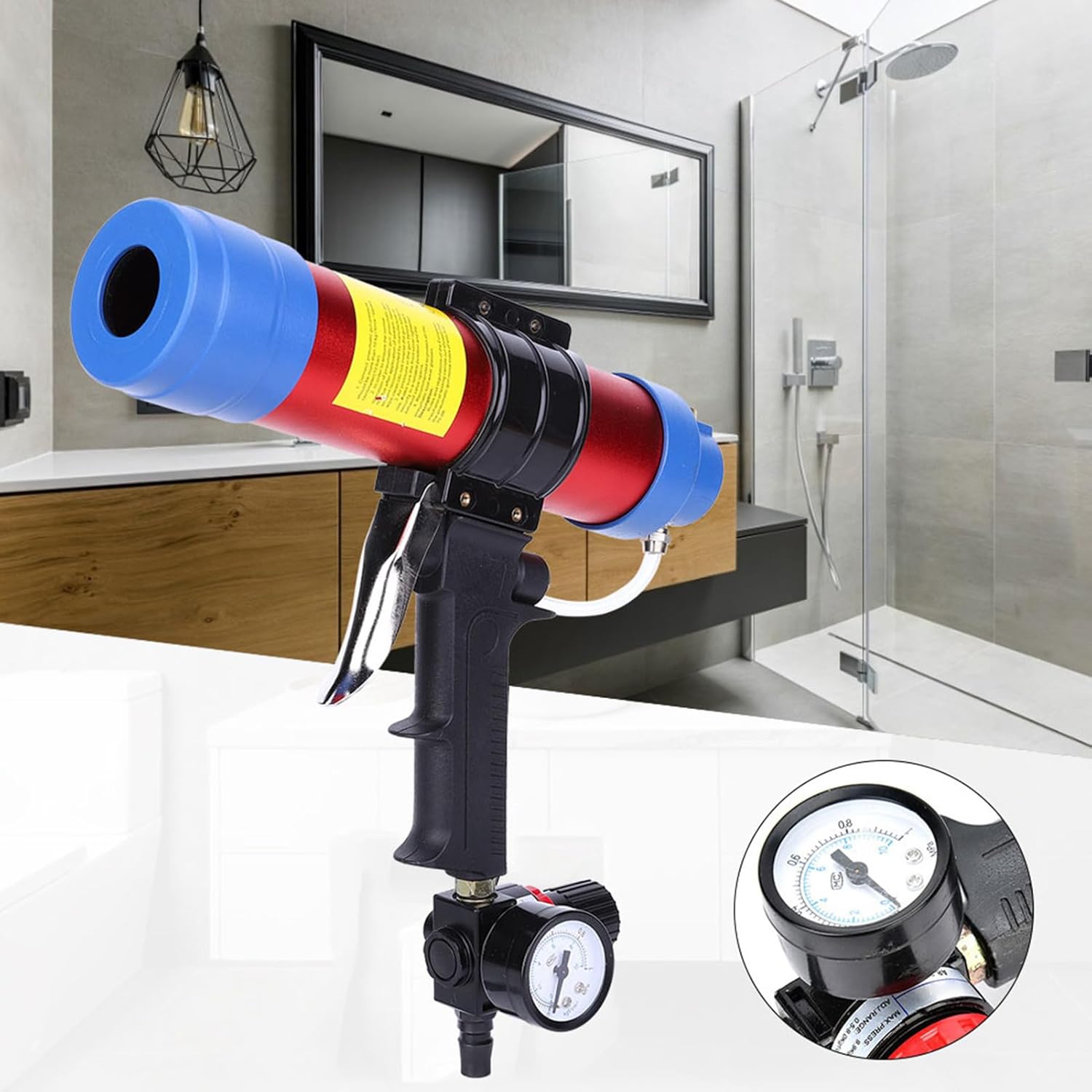310ml Pneumatic Adjustable Pressure Glass Glue Gun Caulking Gun with Adjustment Valve