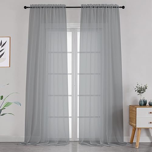 Miniatura 32 de OVZME 2 paneles de cortina traslúcidas para ventana, 96 pulgadas de largo, para dormitorio, diseño de bolsillo superior para cortinero, tratamiento