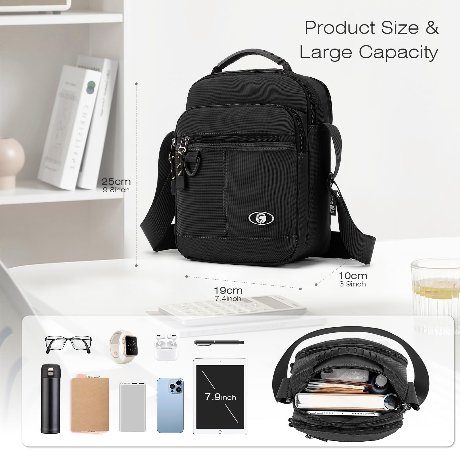 SPAHER Męska Torba na Ramię Lekka Biznesowa Męska Torba do Wieszania Wodoodporna Torba na Nadgarstek Typu Crossbody Torba na Ramię Męski do IPada na Zewnątrz Codziennego