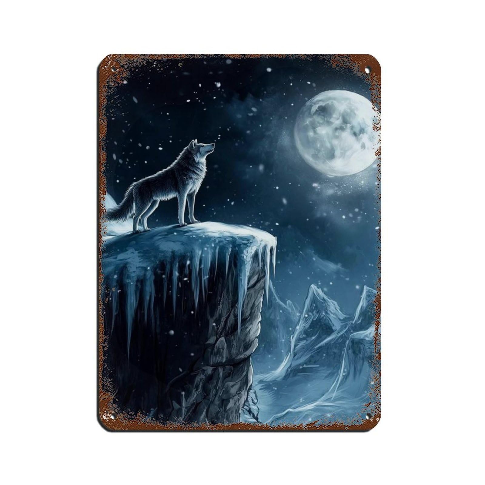 Wolf Art, Howl at The Moon, Dark Gothic Fantasy Retro Poster Metal Tin Sign Chic Art Retro Iron Painting Bar People Cave Cafe Family Garage Poster Wall Decoration 12x16inch(30x40cm)