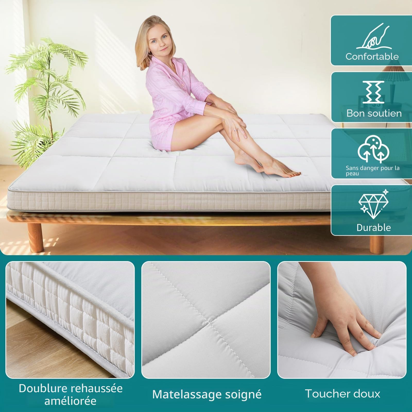 SUNYRISY Matelas futon japonais - Matelas de sol épais et pliable - Surmatelas enroulable - Tatami - Pour chaise longue de sol, lit d'invités pour camping, canapé, voiture - Gris - 1 place