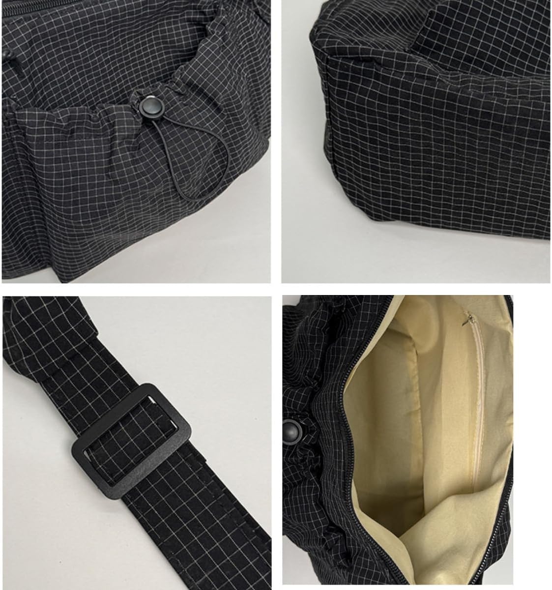 Korean Style Plaid Casual Shoulder Bag, Lightweight Checkered Crossbody Bag with Adjustable Strap, Cotton Quilted Fabric - Image 8