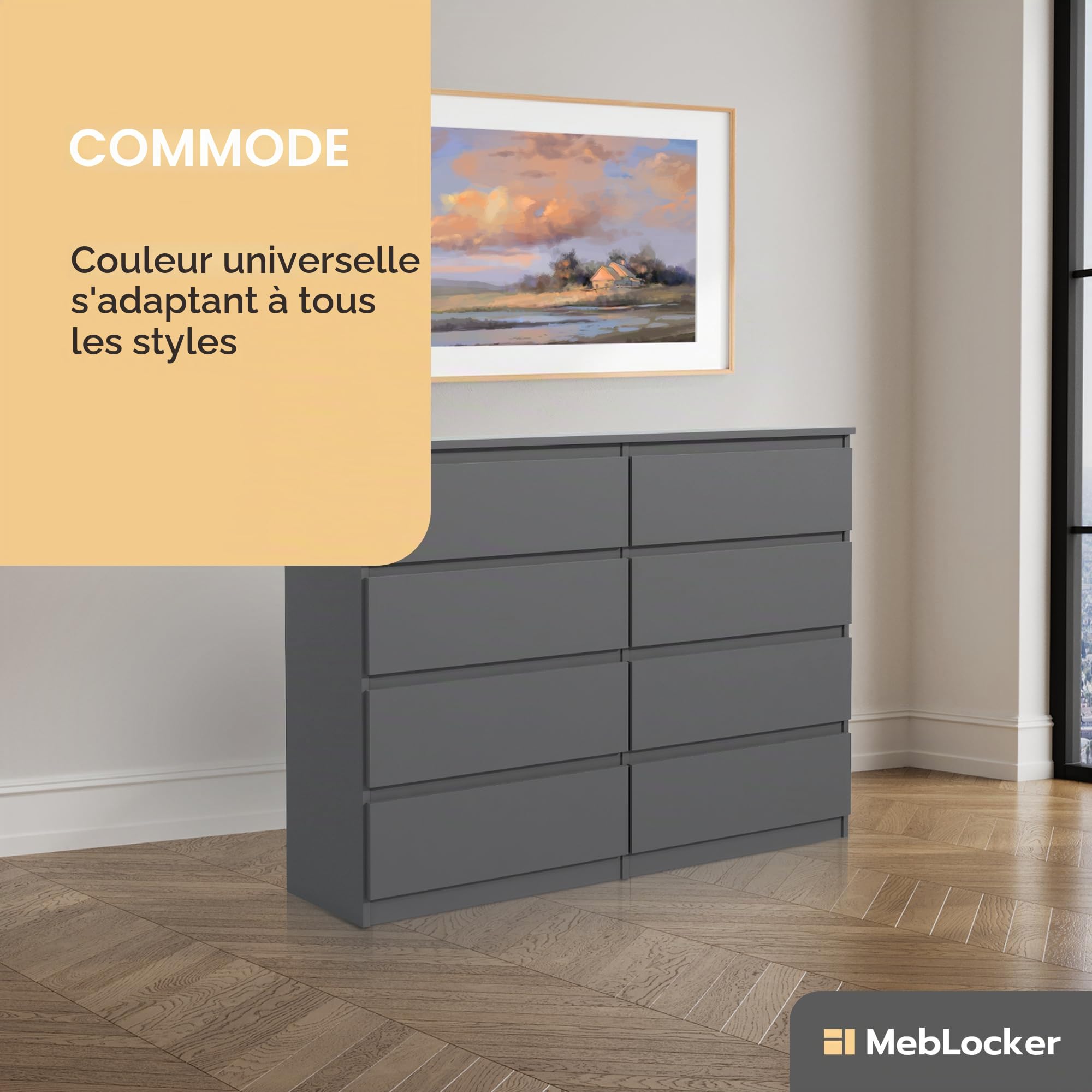 Commode à tiroirs - Anthracite - 120 x 101,5 x 39 cm - Buffet pour Salon, Couloir, Chambre à Coucher - Armoire Moderne - Meuble de Chambre à Coucher