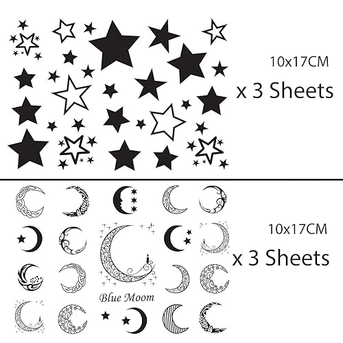 Miniatura 4 de Nirbffo Calcomanía de tatuaje de estrella negra, luna, impermeable, negro, sexy, tatuaje falso, arte, cuerpo, cara, orejas, tatuaje moderno para