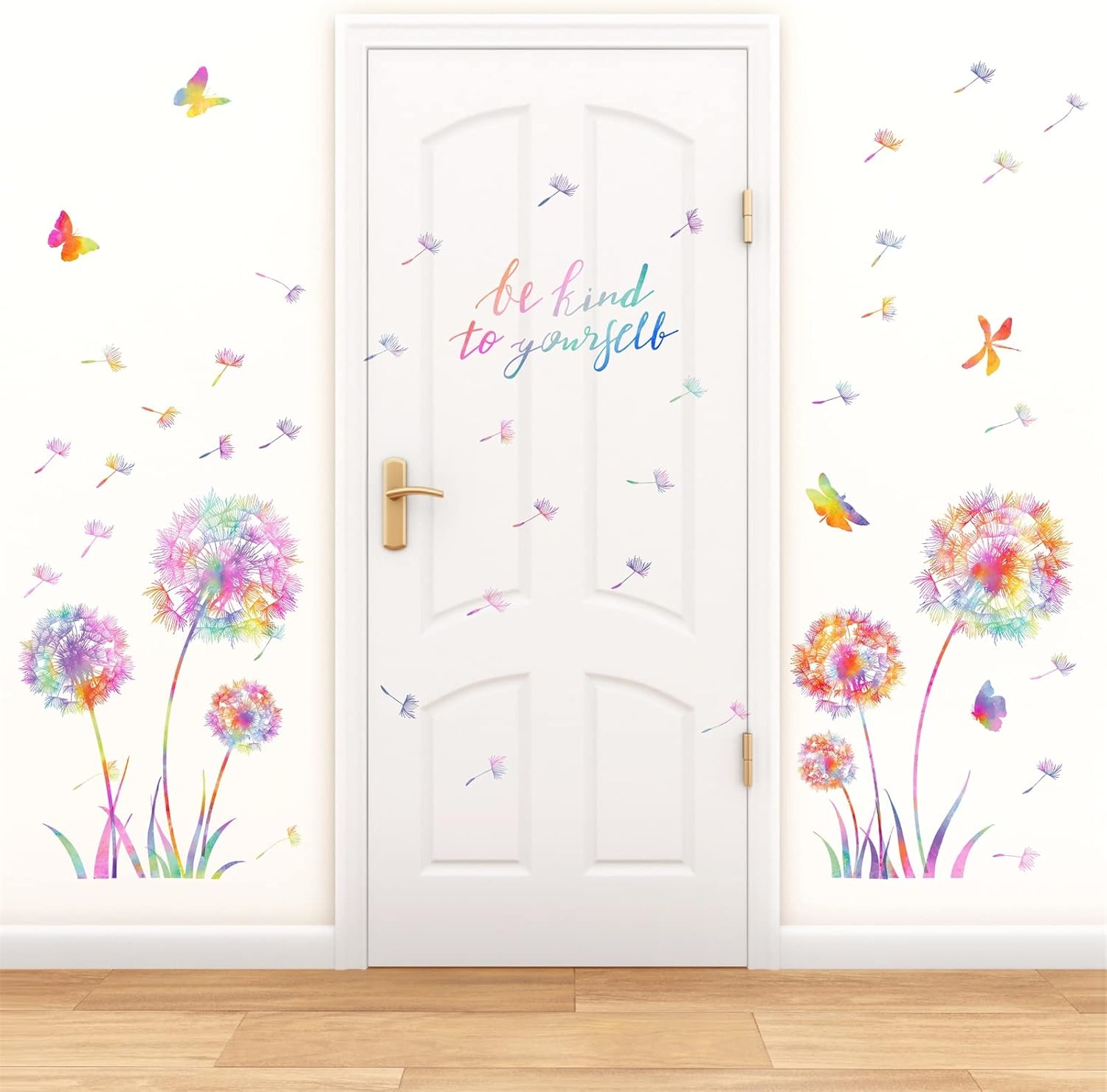 Large Dandelion Wall Decals Colorful Flower Wall Decals Peel and Sticks Wall Art Sticker Floral Butterflies Dragonfly Wall Murals Sticker Inspirational Wall Stickers for Girl Bedroom Living Room Decor