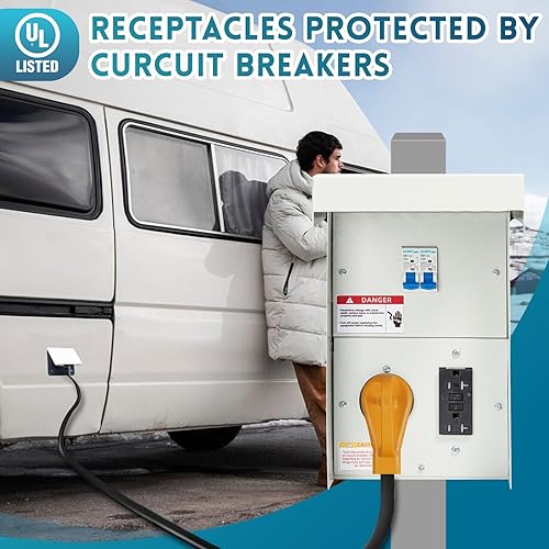 Panel de toma de corriente temporal - con caja de salida de alimentación RV de 30 amperios, salida GFCI de 20 amperios, panel eléctrico de RV