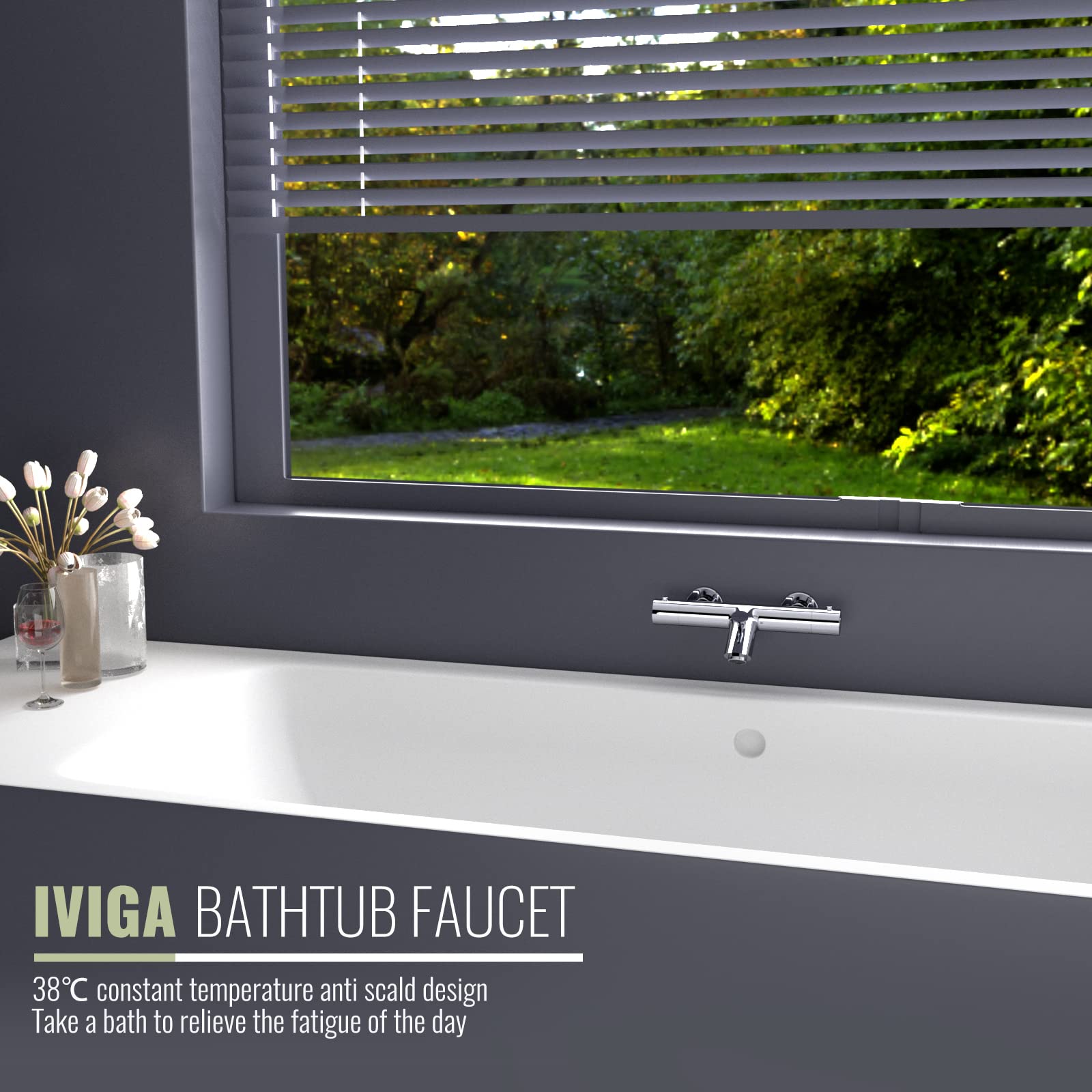 iVIGA Bath Tap Thermostat, Copper Bath Tap 38°C Anti-Scald Mixer Bathtub with Water-Saving M24 Neoperl Perlator for Bathtub - Image 3