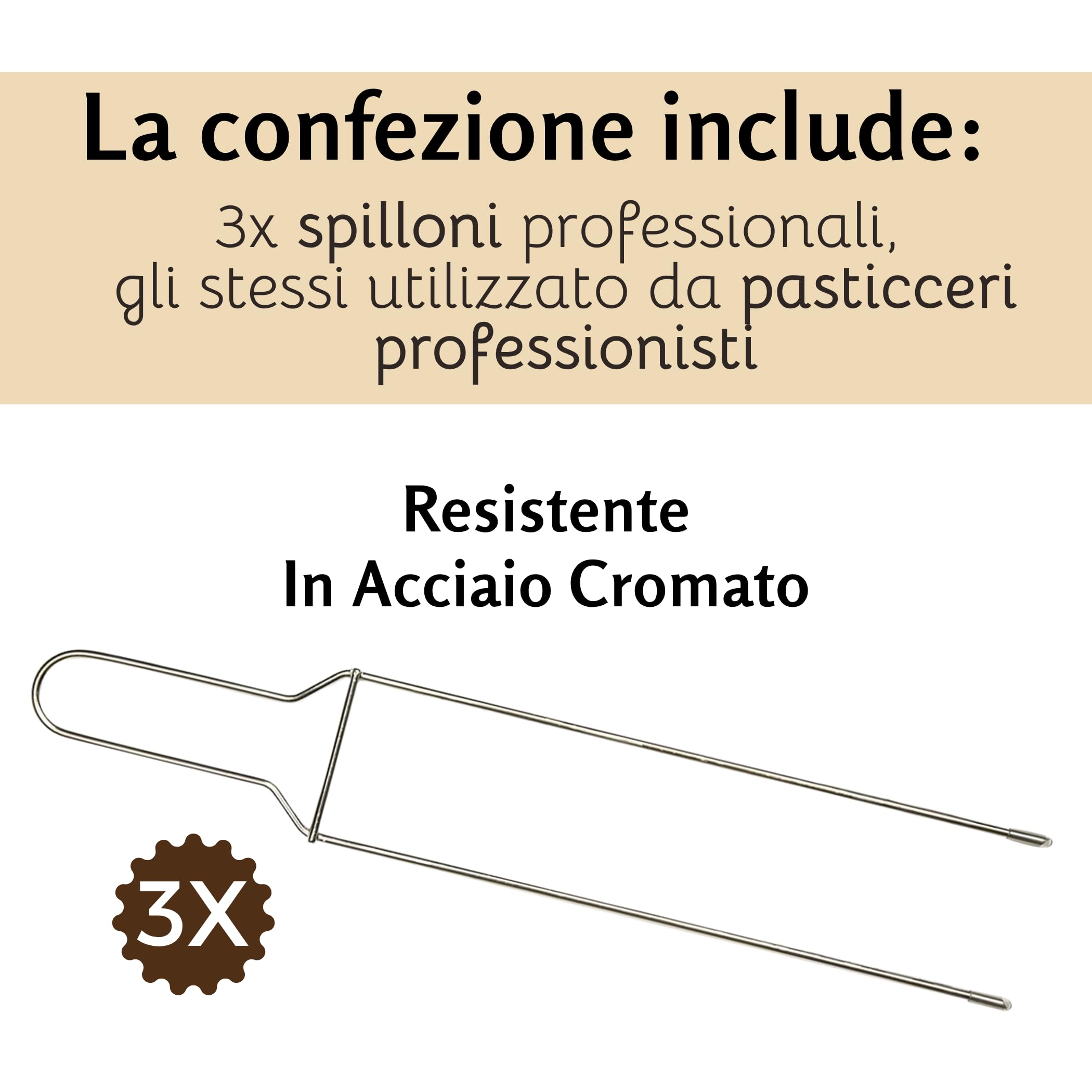 FAH - Spillone per Colomba, Set 3 Spilloni per Colomba e Altri Lievitati Fino a 1 kg (Lunghezza 40 cm), Robusto in Acciaio Inox, Facile da Usare, Forchetta per Panettone e Colomba