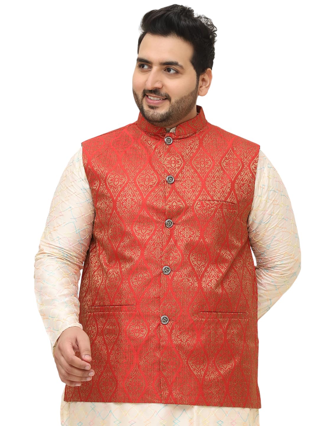 sojanya Plus (Since 1958) Men's Jacquard Silk Self Design ONLY Nehrujacket-picture-27