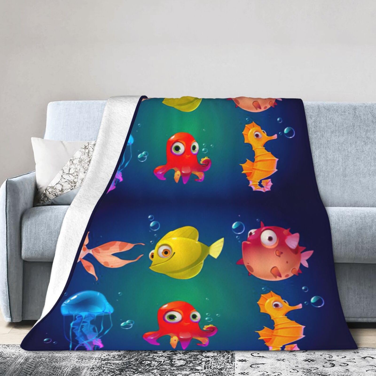 Uusnwaa Soft Cosy Fleece Warm Throw Marine Sea Life Print Blanket