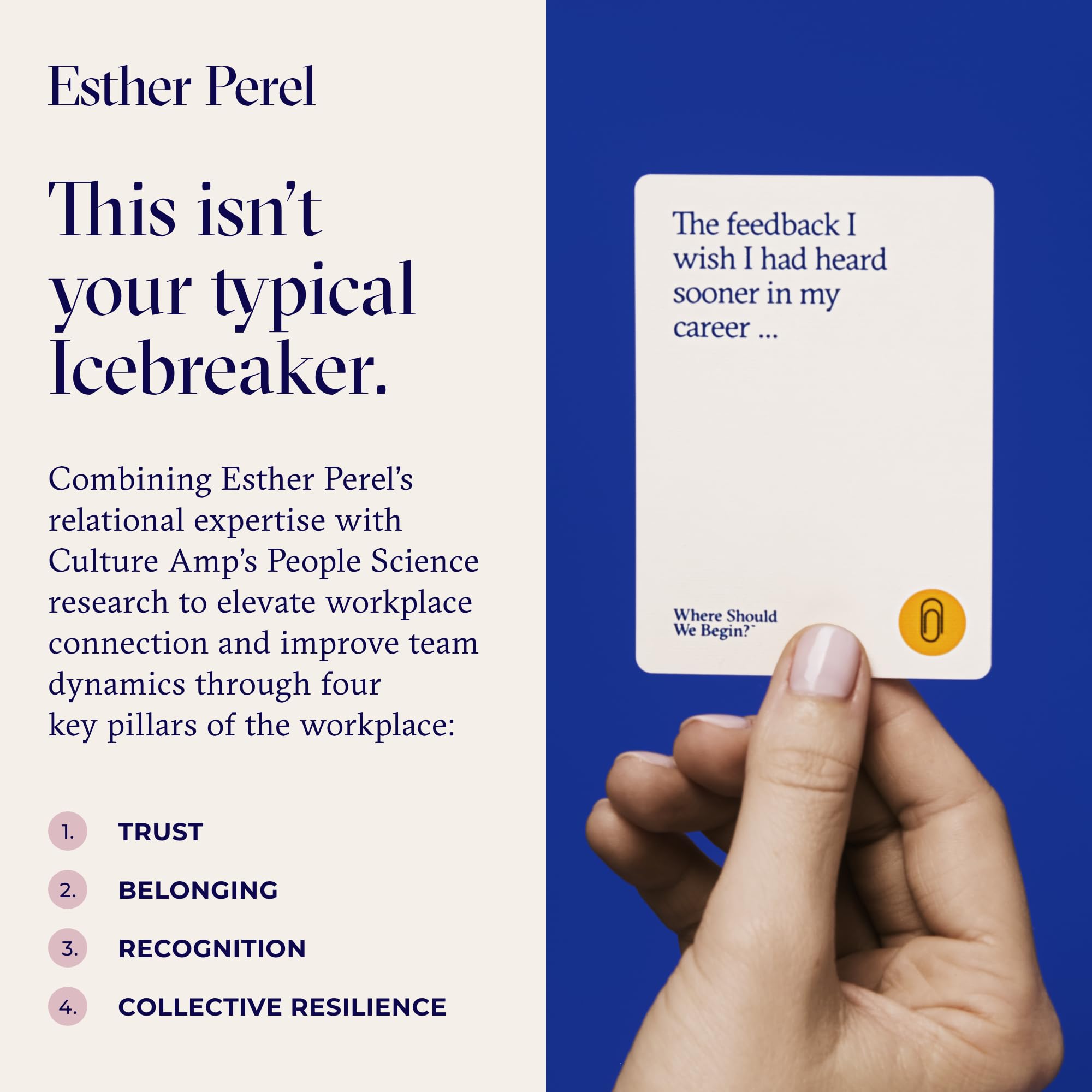 ESTHER PEREL Wo sollen wir anfangen? bei der Arbeit, unterstützt von Culture Amp Science | Office Games & Team Building Games for Work, 100 Talking Point Cards to Build Trust & Connection, Transform Your Work Culture