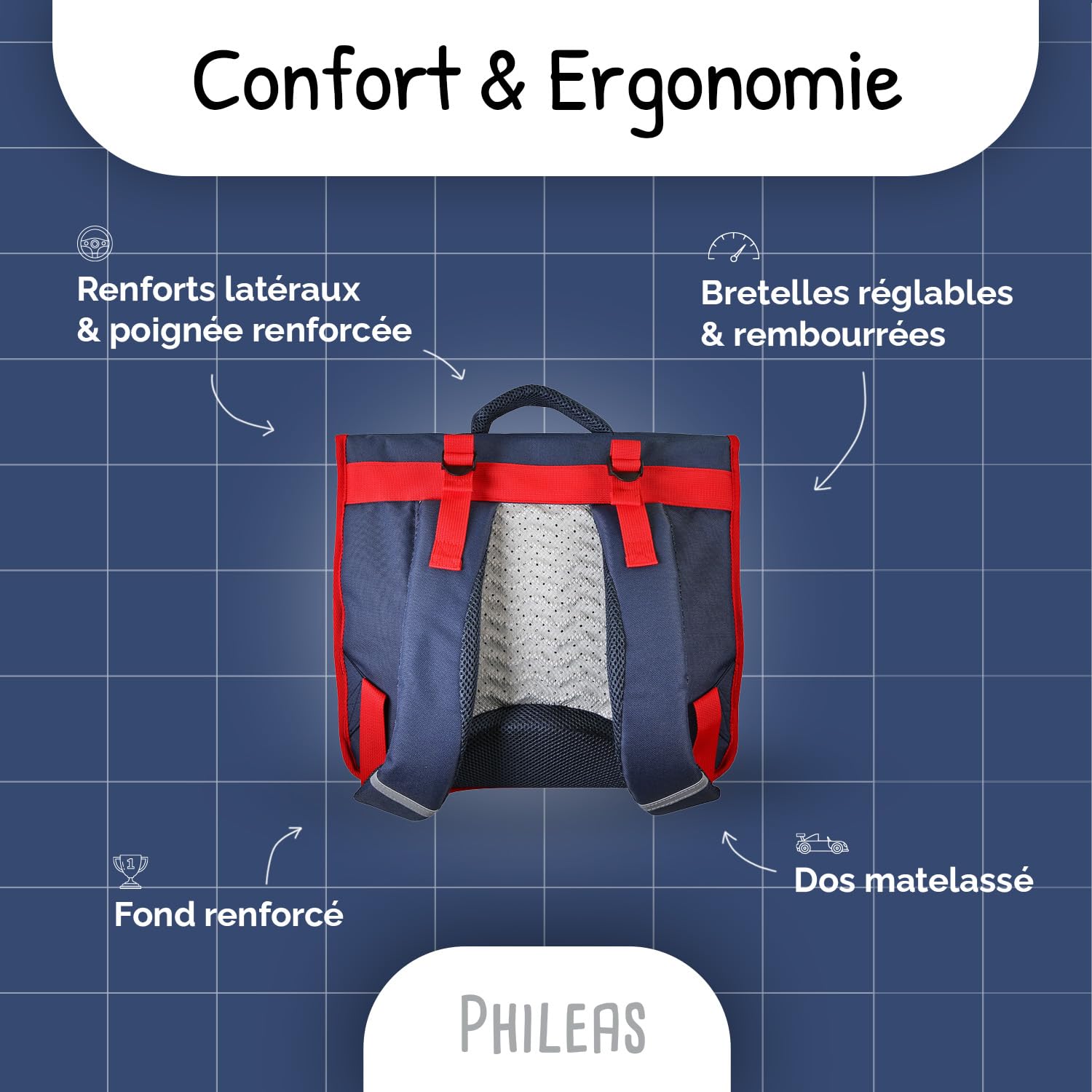 Bagtrotter Cartable scolaire 38 cm Phileas Bleu et Rouge