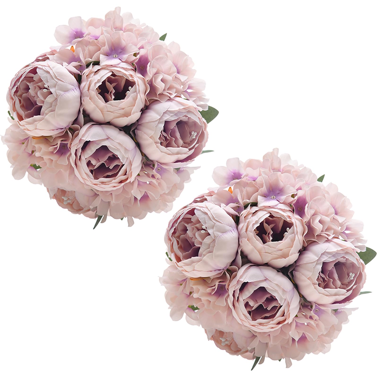 WishTip 2 Pack Artificial Peony Bouquets Vintage Silk Peonies with Large Soft Flowers for Wedding Home Party Décor, Pale Purple X2