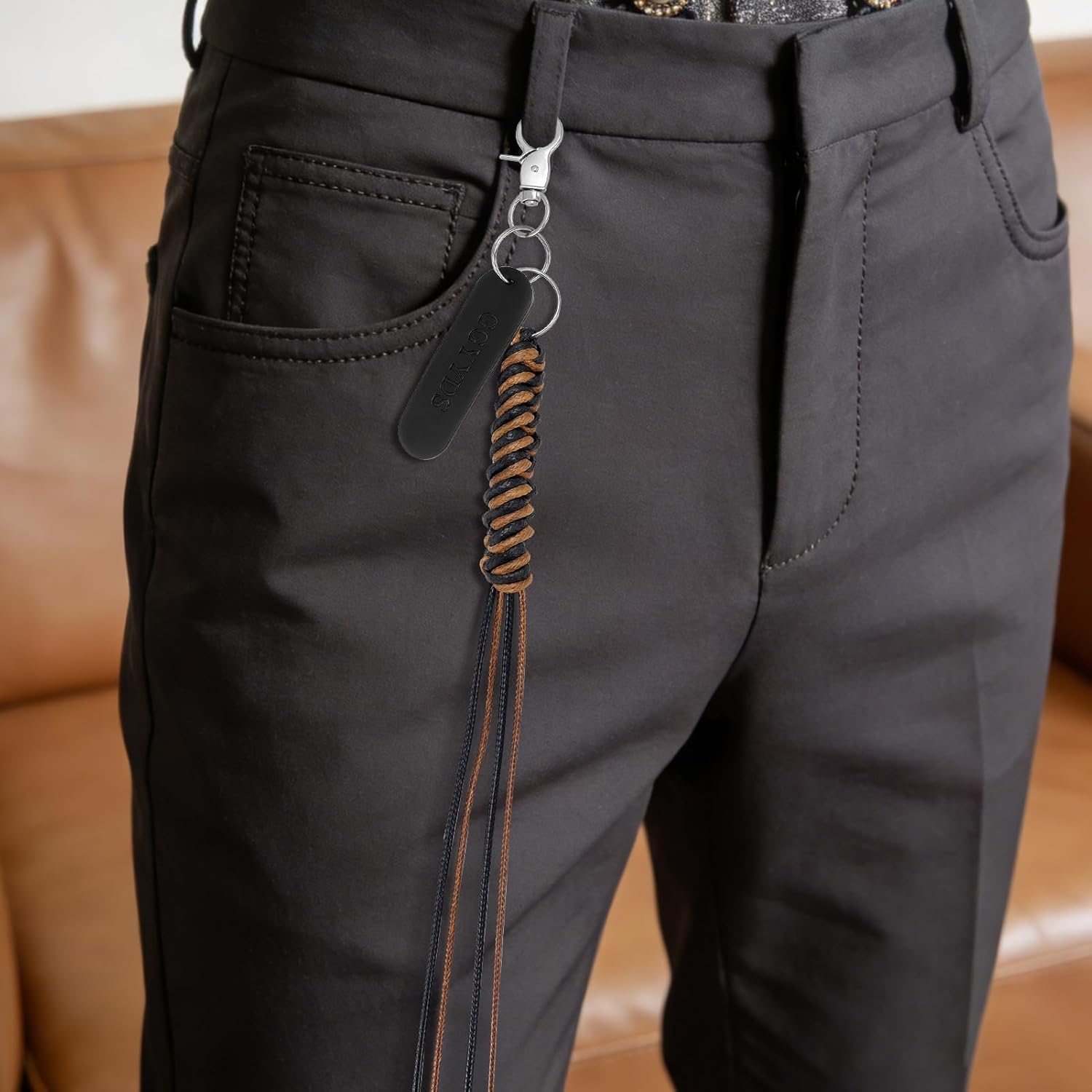 Rope Keychain Cute Bag Charms for Women Men 16 Inch Y2k Braided Rope Knot Pants Keychain Vintage Coffee Black Purse Charm for Handbags Backpack Accessories Trendy Birthday Christmas Gift - Image 3