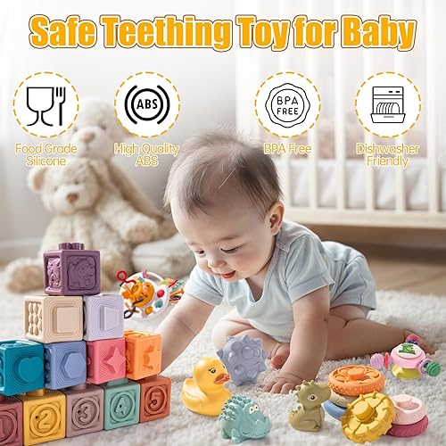 Miniatura 2 de Montessori - Juguetes sensoriales para bebés, juego de 26 juguetes apilables para más de 36 meses, bloques de construcción suaves, sin BPA, juguetes