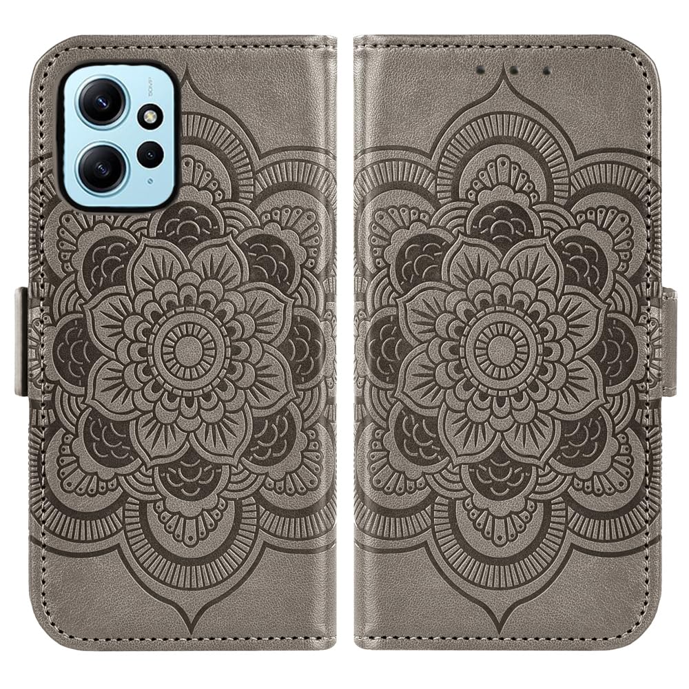Asuwish Cover per Xiaomi Redmi Note 12 4G con Pellicola Vetro Temperato Vetrino Portafoglio Libro Pelle Porta Carte Supporto Protettivo Protezione Note12 G4 Lte 23021RAA2Y Custodia Case Grigio