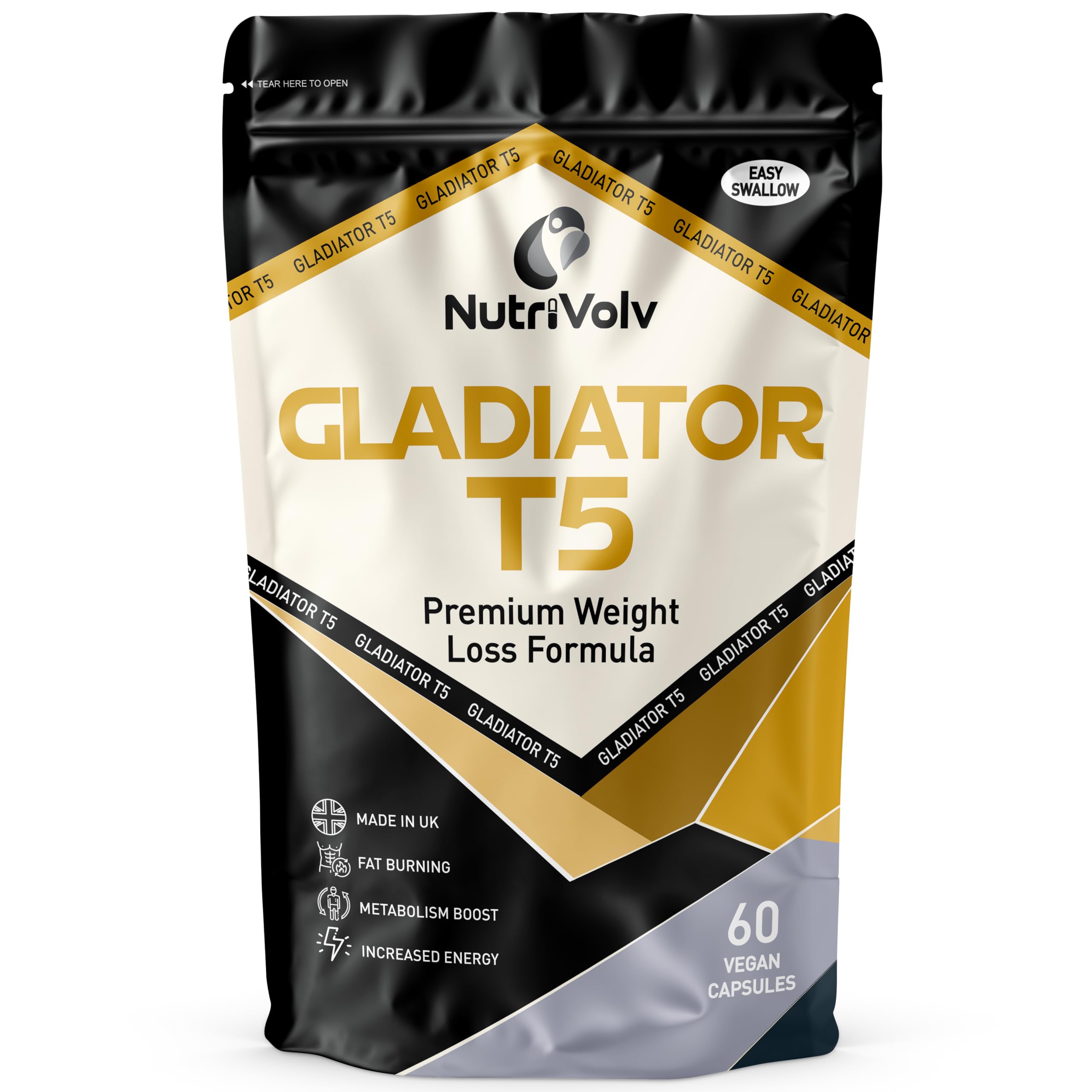 NutriVolv Gladiator T5 Maximum Strength Weight Loss Pills That Work Fast, Keto Shred Fat Burning Pills wit Kola Nut, Green Tea, Acai Berry & Caffeine | Thermogenic | 60 Capsules