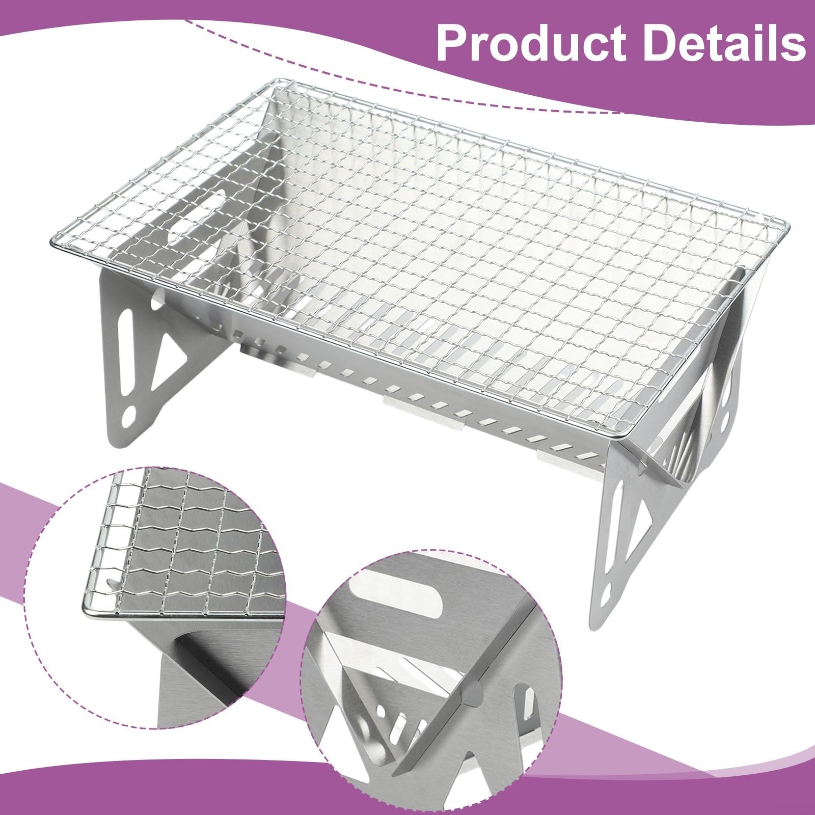 Parrilla plegable para fogata, 40 x 24,2 x 17,5 cm, estufa portátil de carbón para acampar al aire libre, construcción de acero inoxidable, montaje rápido y uso multiescenario (40 x 24,2 x 17,5 cm)