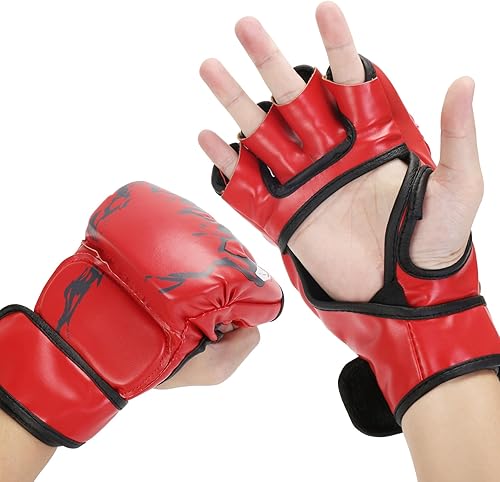 Miniatura 2 de 2 pares de guantes de boxeo de medio dedo, guantes de boxeo, guantes de kickboxing, guantes de boxeo con banda ajustable para la muñeca para hombres