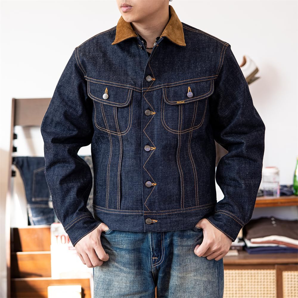 Red Tornado Corduroy Collar 18oz Selvedge Denim Trucker Jacket