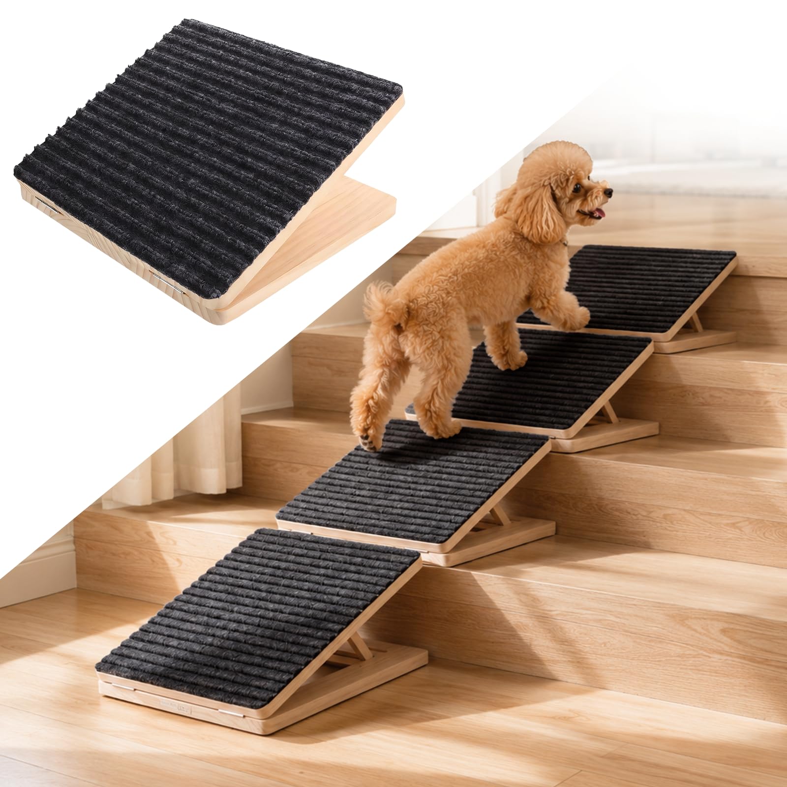 4 rampe per cani per scale, pieghevoli, regolabili in altezza, per cani di piccola taglia, antiscivolo, per cani e gatti, senza montaggio, per divano e letto