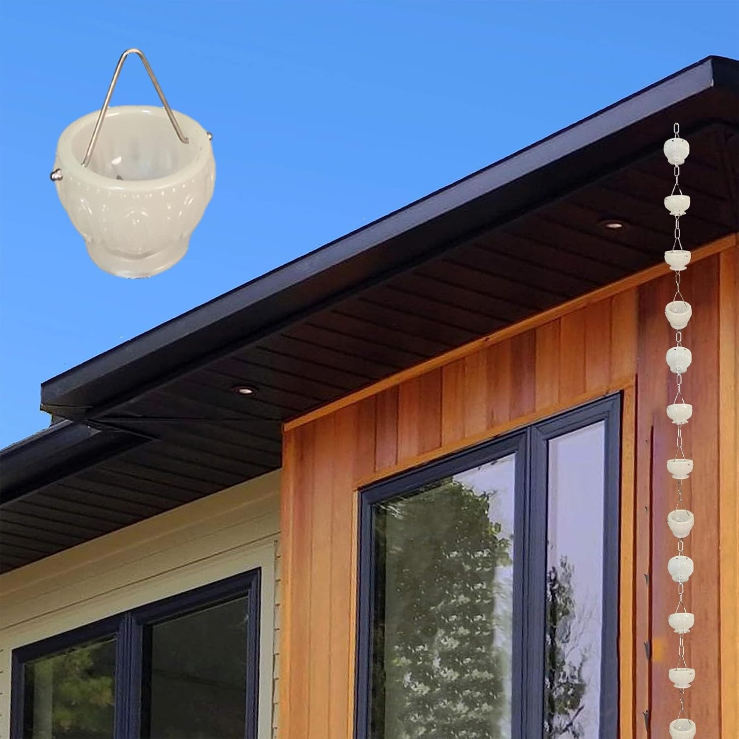 Luminous Blue Resin Rain Chain for Garden & Patio, Decorative Outdoor Rain Gutter Catcher, 4m/11.8ft Eaves Art Pendant for Downspouts