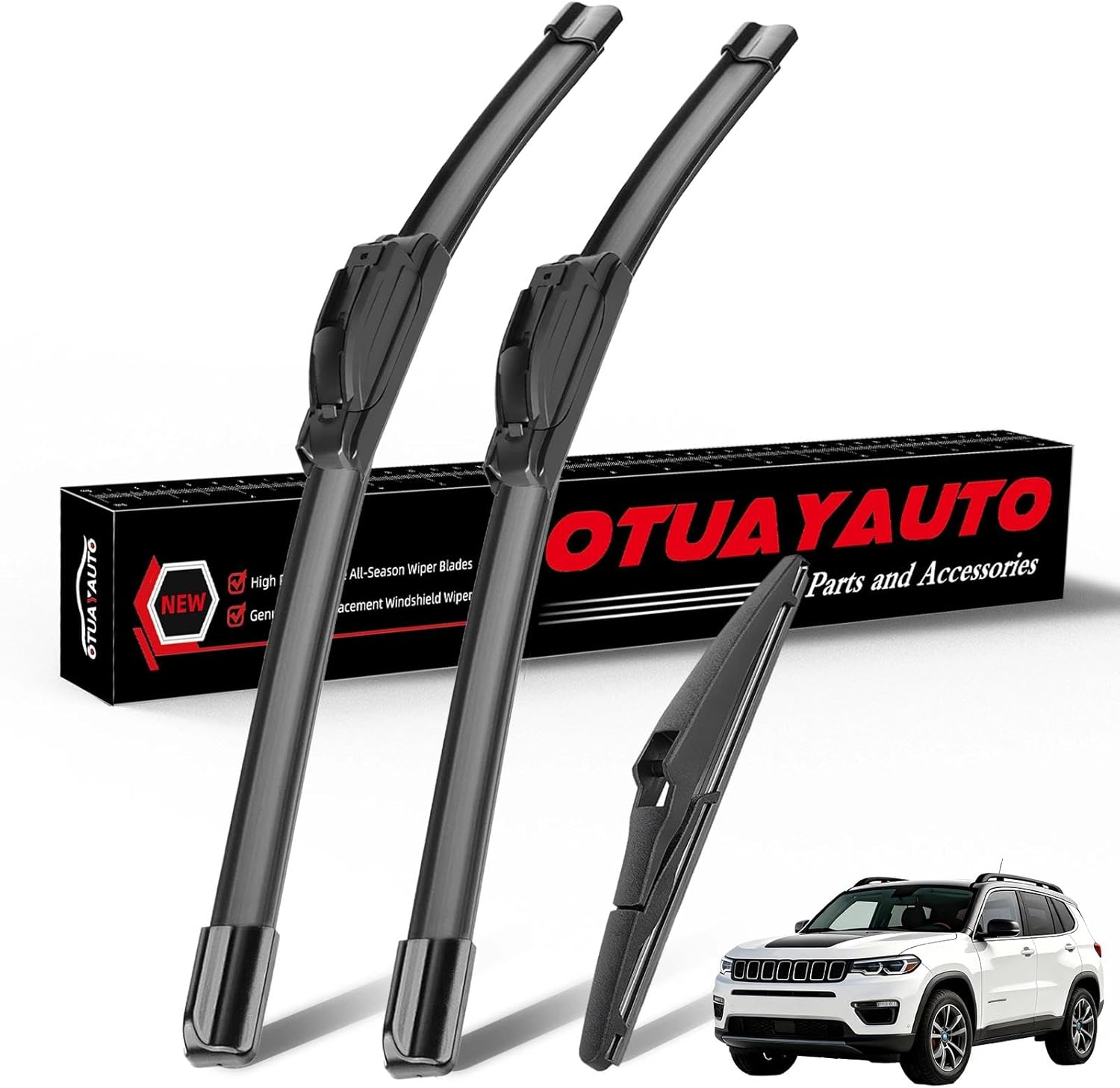 OTUAYAUTO Windshield Wiper Blades Replacement for Jeep Compass 2018-2022 All-Extreme Weather Performance Quiet No Trace Front and Rear Wipers U/J Hook 24"+18"+10" (Pack of 3)