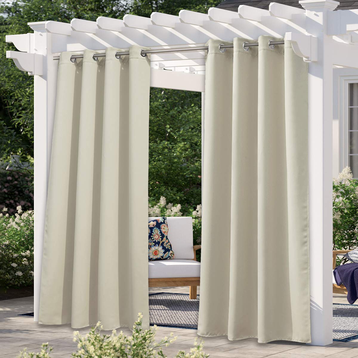 NICETOWN Patio Privacy Screen 72 inch Long, Outdoor Waterproof Curtain, All Weather Outside Thermal Insulated Shades for Gazebo, Balcony, Garden, Deck, W52 x L72 inches, Beige, 1 Panel — image 1