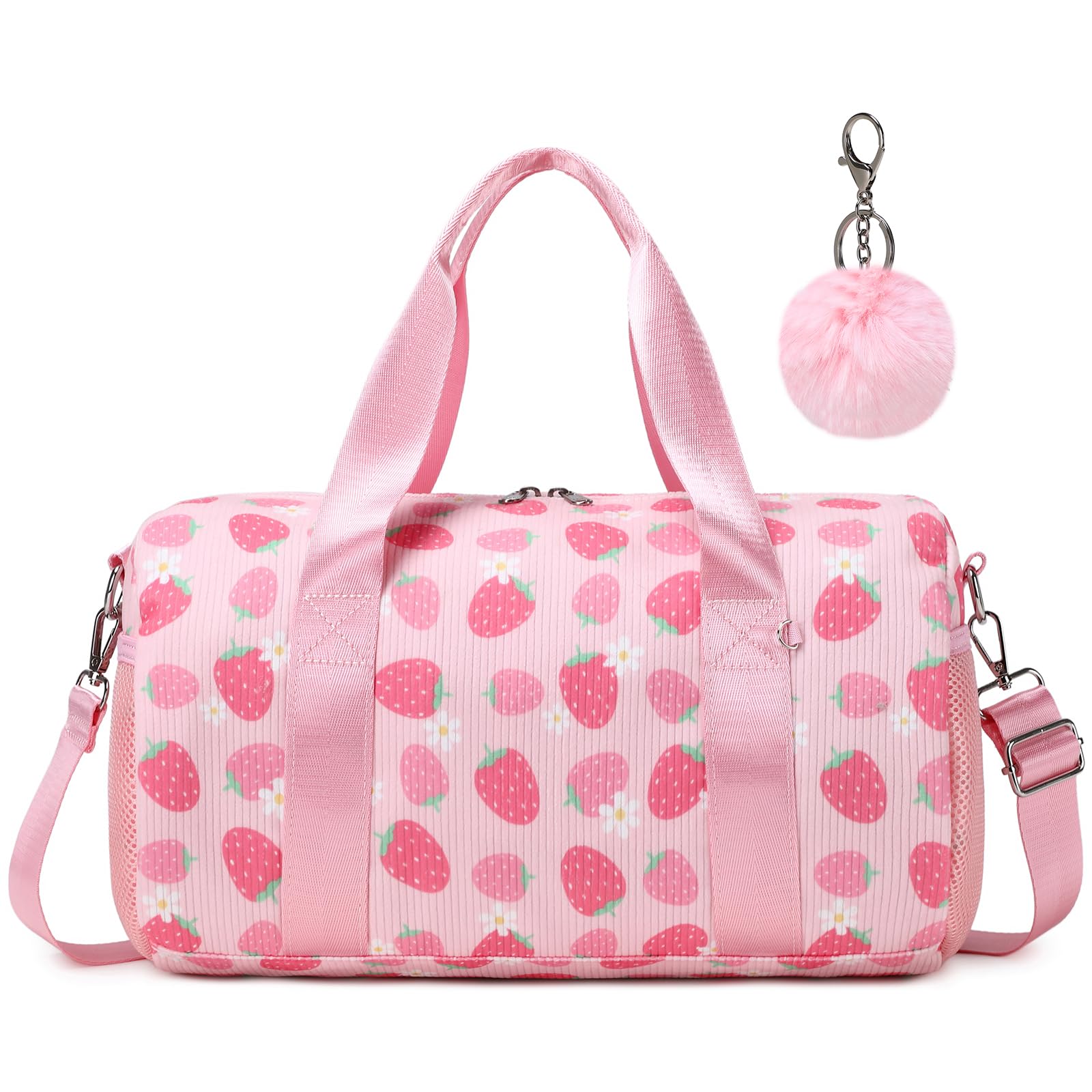 Kimwadalh Small Sports Duffel Bag Girls Dance Bag for Ballet Latin Kids Travel Duffel Gymnastics Bags Kids Travelbag with Waterproof Pocket Strawberry