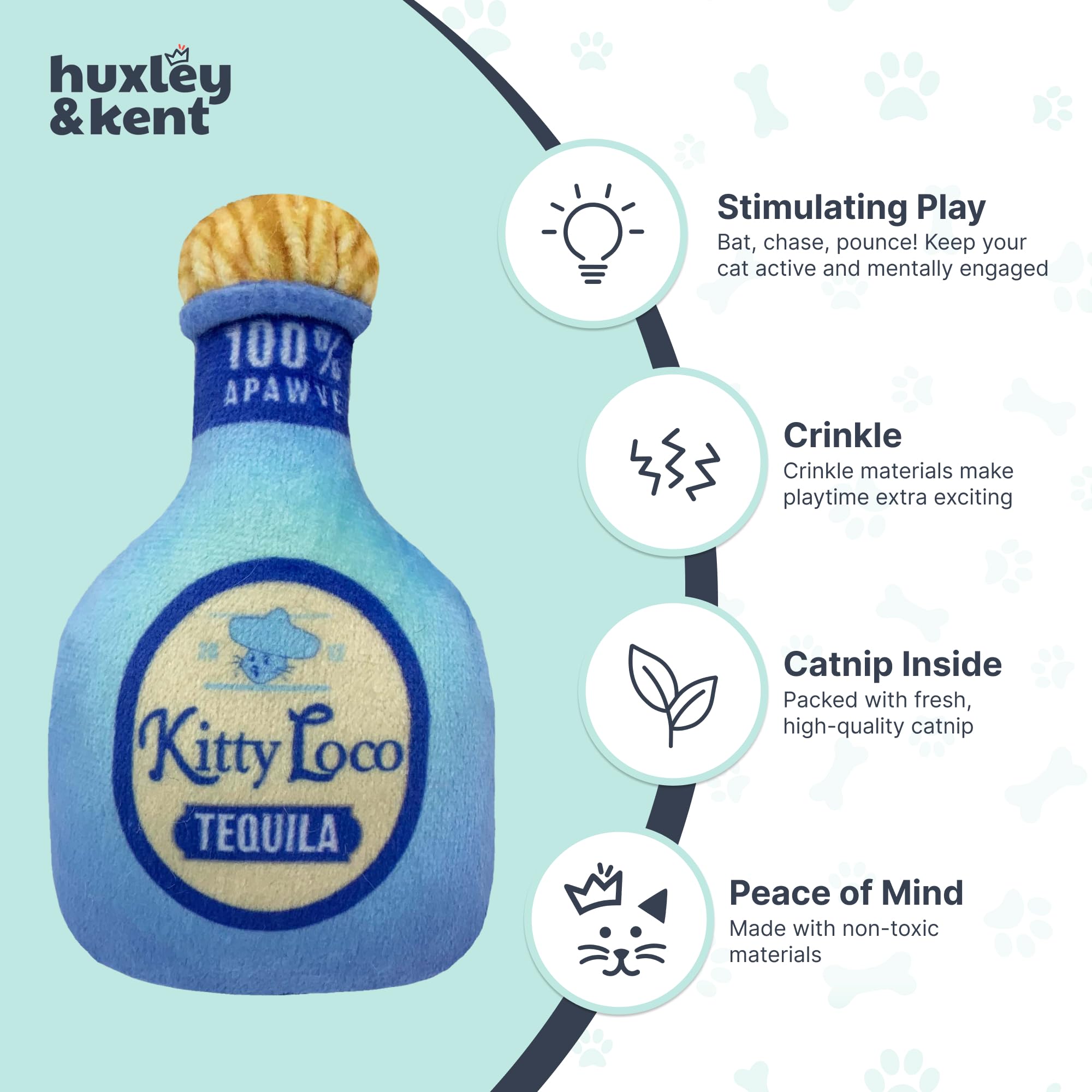Huxley & Kent Juguete para gatos | Kitty Loco Tequila | Nappy Hour Strong Catnip Filled Cat Toy | Juguete de peluche suave con hierba gatera y arruga | Kittybelles