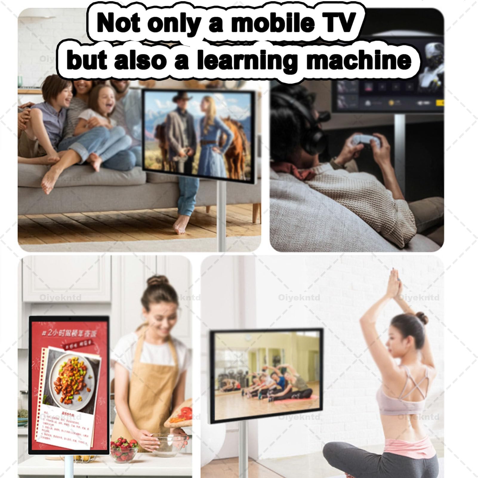 Monitor TV Portatile 1080p con Touch Screen, Smart TV su Ruote 8 GB + 128 GB, Supporta Google Store, Rotazione Completa, condivisione di più proiezioni 32Inch
