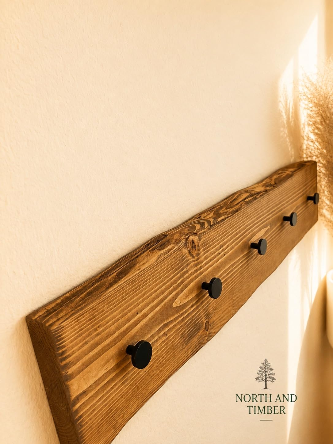Generisch Rustikale Wandgarderobe Holz (Nussbaum/Schwarz, 70.0, Zentimeter)