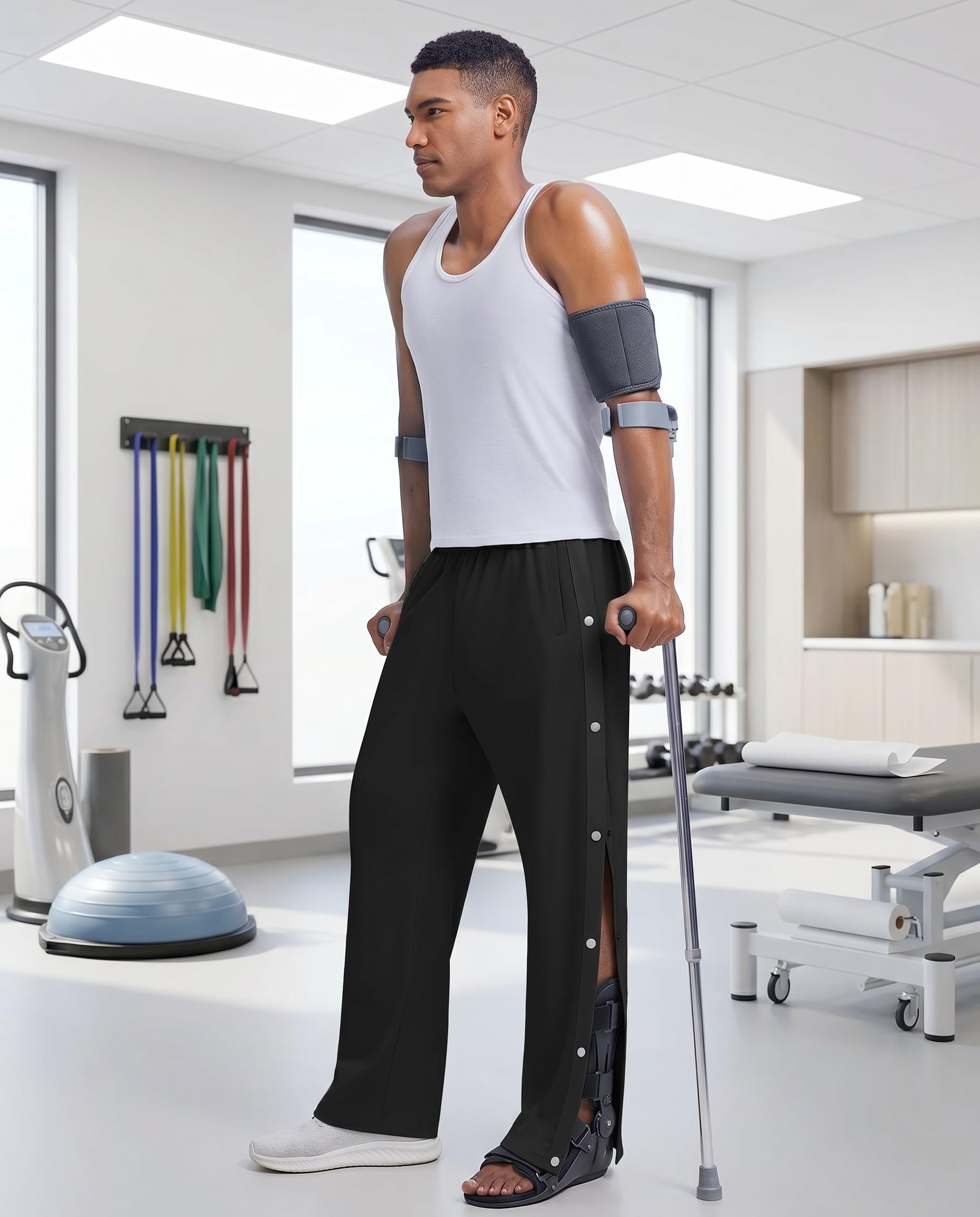 PINSPARK Herren Jogginghose Reha Hose Seitlichen Druckknöpfen Sweathose Joggers Sporthose Fitness Trainingshose mit Taschen