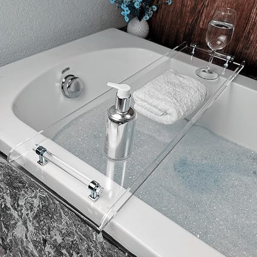 42" transaprent bañera Caddy con mango de plata para baño de lujo