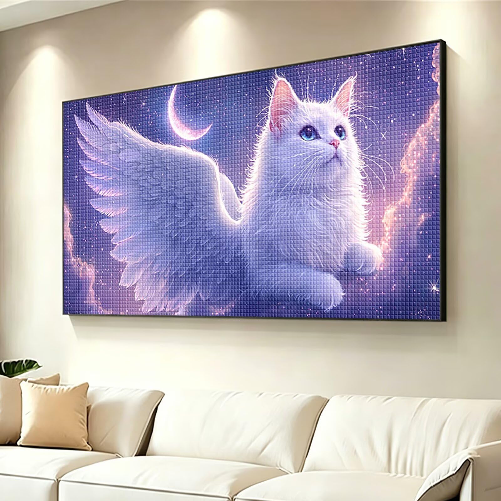 Diamond Painting Adultos Ángel Pintura Diamante, Gato Diamond Painting 5D Completo, DIY Cuadrado Cristal Bordado Punto de Cruz Cuadros de Diamantes para Decoracion Hogar, Regalo Mujer 200x100cm 0J-40