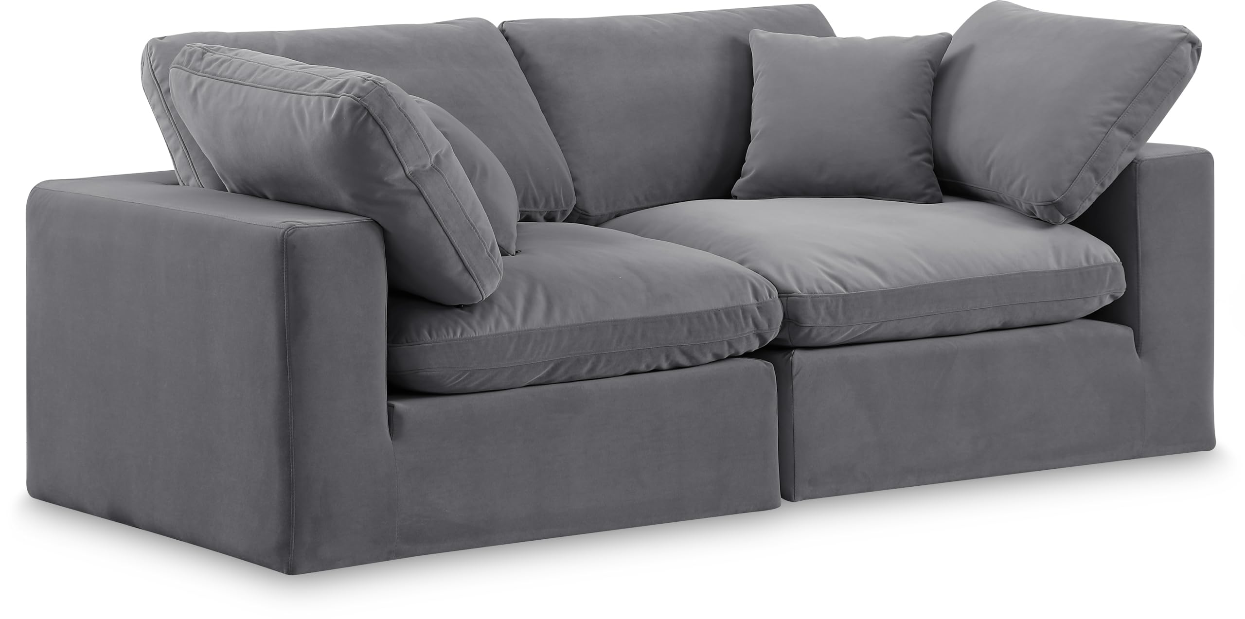 Meridian Furniture 189Grey-S80 Comfy Collection Modern Contemporary Upholstered Modular Sofa with Soft Grey Velvet Down Feather Cushions 80