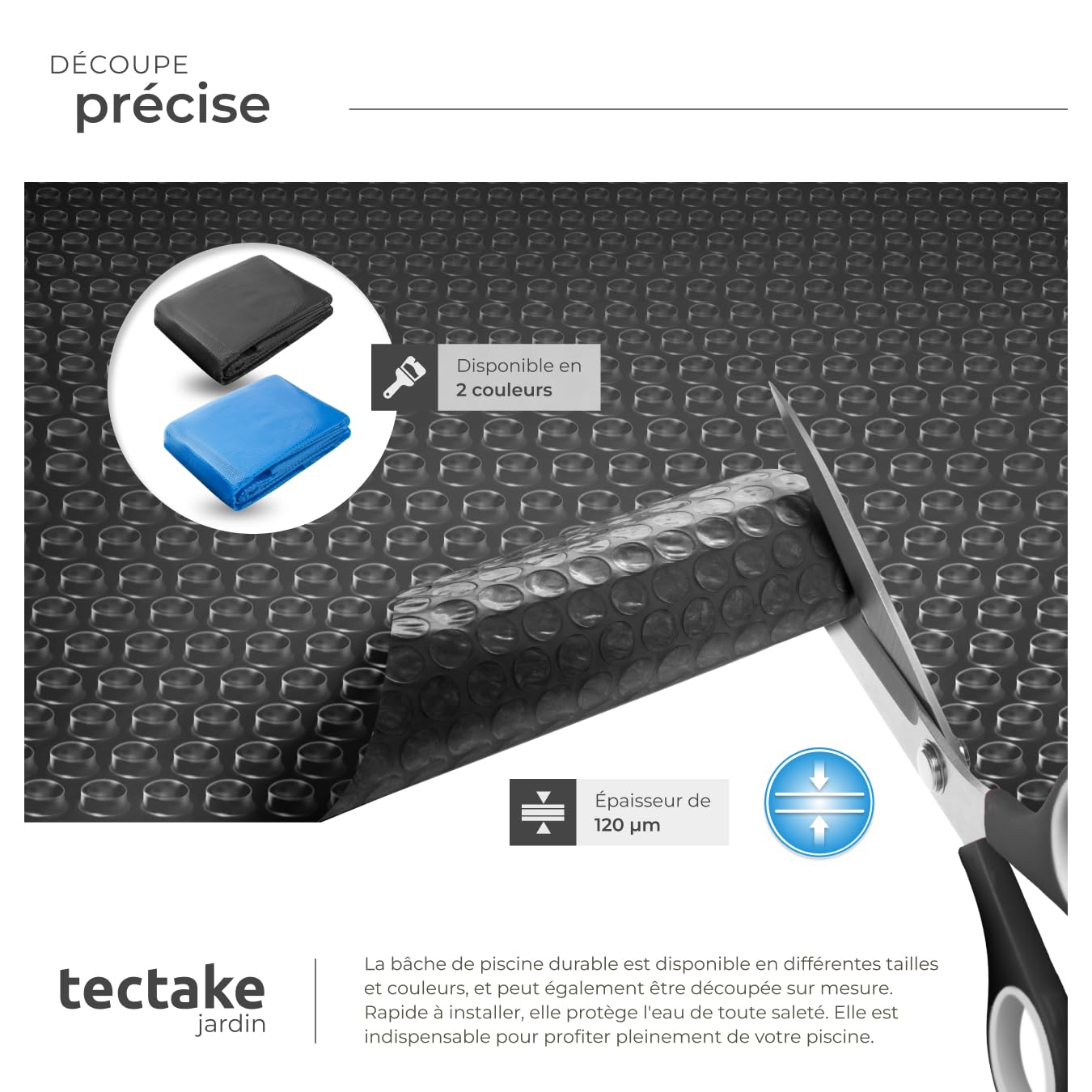 tectake® Bâche chauffante Piscine Rectangulaire 5x8 m Noir Bâche de Protection & Chauffage Piscine Hors Sol Spa Piscines tubulaires, Adaptable à la Taille souhaitée, Chauffage Solaire