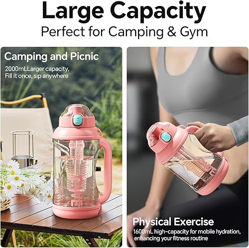 Miniatura 7 de QWE Botella de agua grande de gimnasio para mujer con tapas y popotes y asa, 54 onzas, resistente al calor, reutilizable, sin bisfenol A, botella de