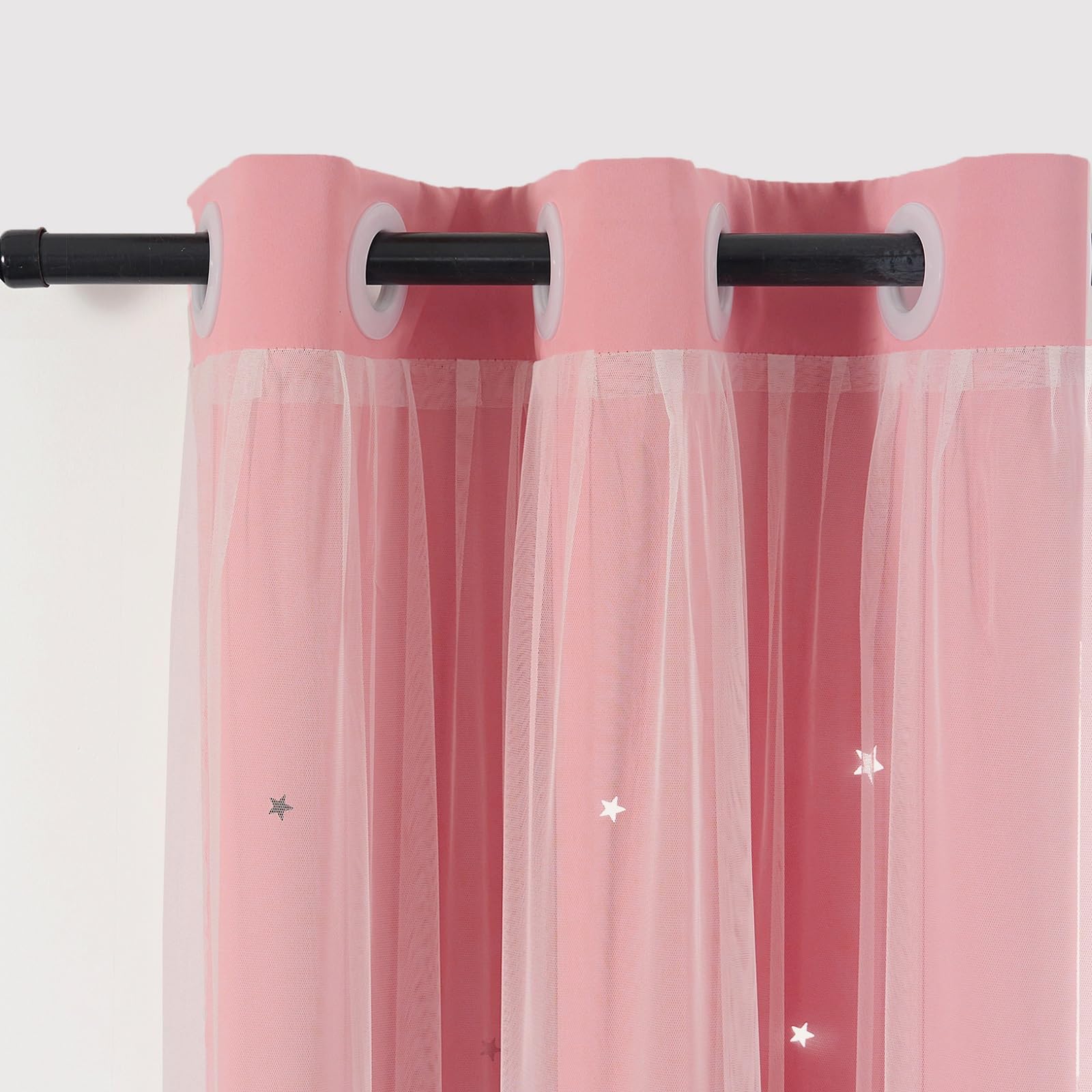 Star Cutout Pink Curtains Blackout Princess Room 4 Panels 34x45 Inches Long
