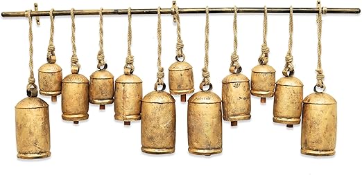 Handcrafted Gold Rustic Bells with Jute Rope - Perfect for Adding a Touch of Vintage Elegance to Your Home Décor, Indoor or Outdoor Spaces (12, Gold 5)