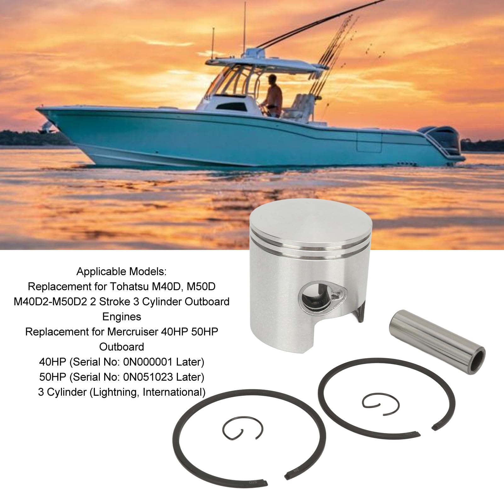 Fydun Kit Pistone, Set Fasce Elastiche Marine Kit Fasce Elastiche 3C8 00001 Set Pistone e Fasce Elastiche 0 68 Mm per Motori Fuoribordo Tohatsu M40D M50D M40D2 M50D2 2 Tempi 3