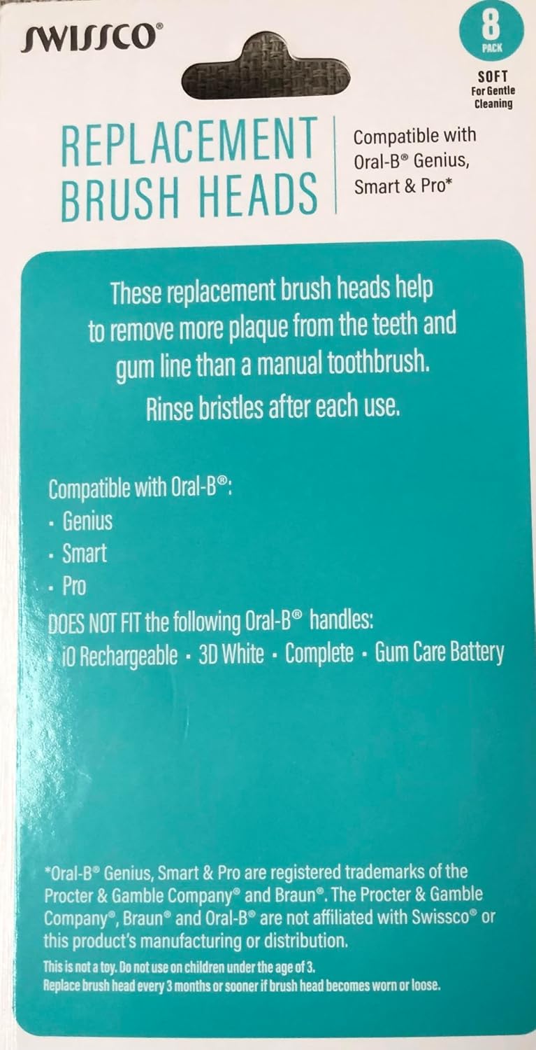 Swissco Replacement Brush Heads (Compatible with Oral-B Genius, Smart & Pro)