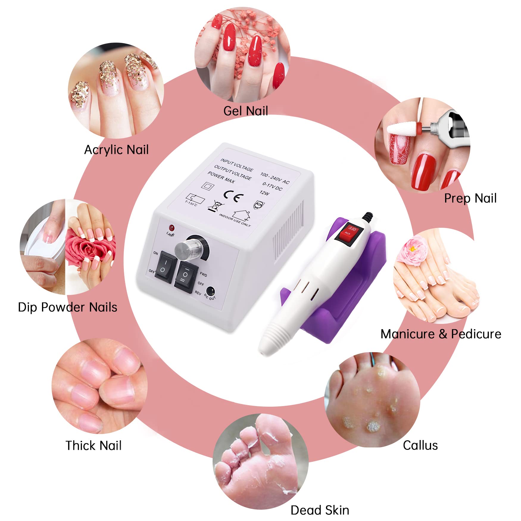 FATUXZ Electric Nail Drill, Adjustable Nail File Machine Set, Electric Nail File Manicure Pedicure Tools,20000RPM Acrylic Nail Tools(White) 2
