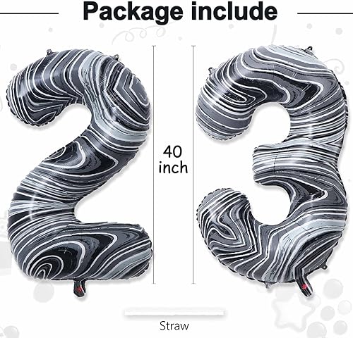 Miniatura 3 de Globos gigantes de papel de aluminio de mármol negro de 40 pulgadas, globos gigantes de helio del número 23 o 32 para decoraciones de cumpleaños de