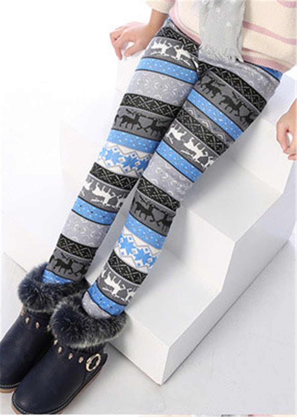 Rysly Girls Winter Thick Warm Long Pants Printing Fleece Lined Leggings - Image 3